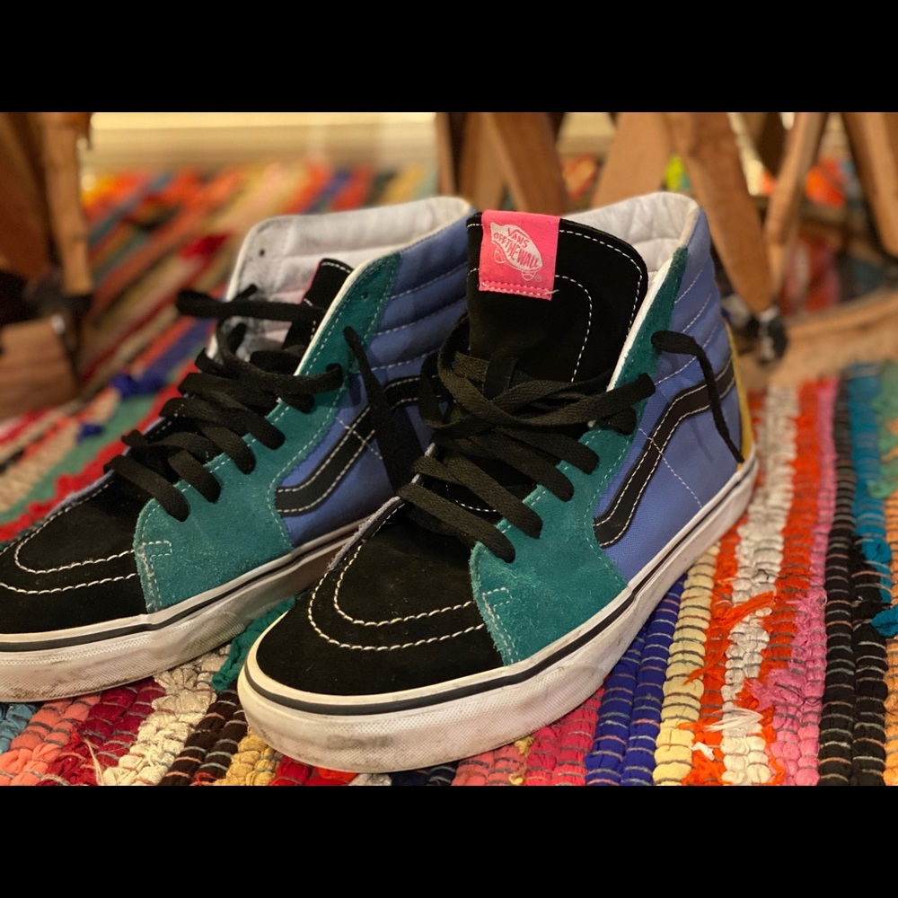 Mens 8.6 Women 10 hi Top VANS suede multi color shoes sneaker comfy Cush